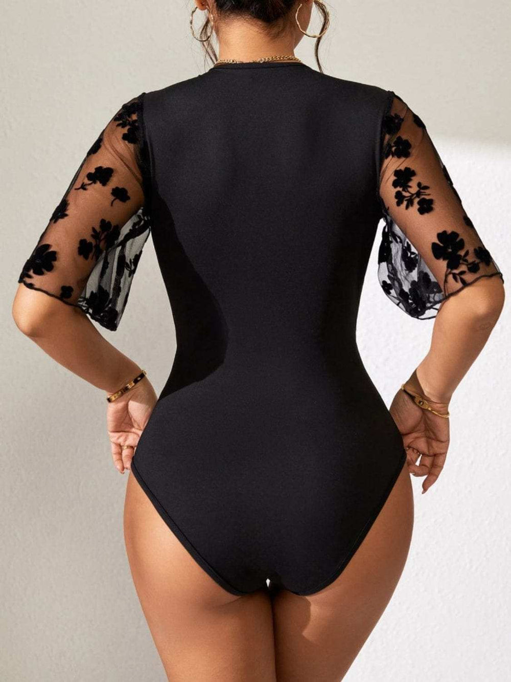 Surplice Lace Flutter Sleeve Bodysuit - Trendsi - Flyclothing LLC