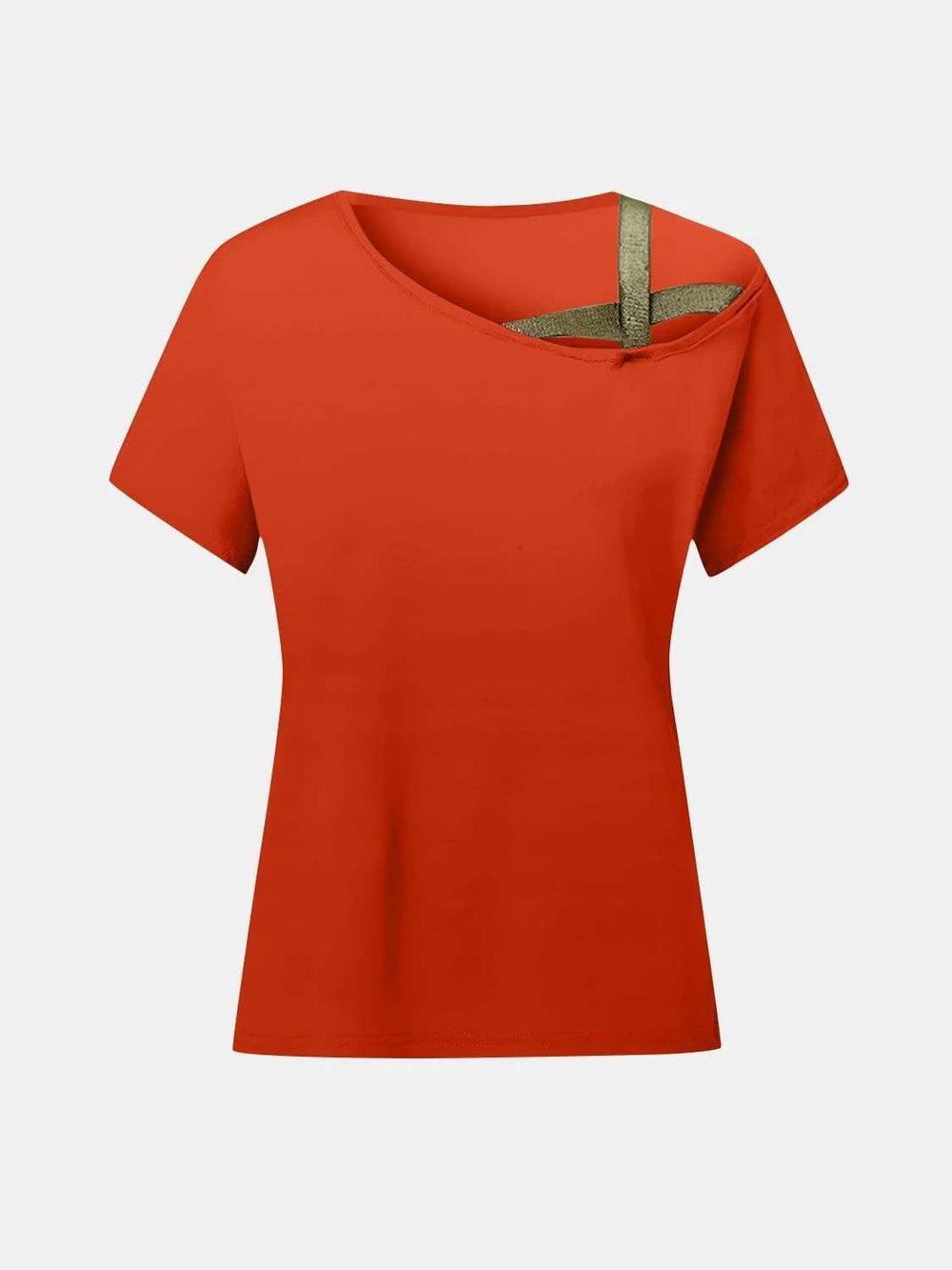 Asymmetrical Neck Short Sleeve T-Shirt - Trendsi - Flyclothing LLC