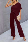 Single Shoulder Short Sleeve Jumpsuit - Trendsi - Flyclothing LLC