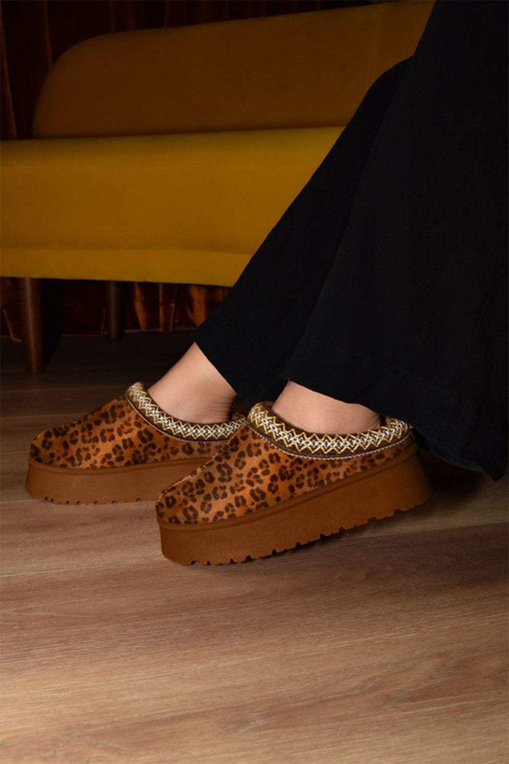 WILD DIVA Embroidered Trim Round Toe Platform Boots - Trendsi - Flyclothing LLC