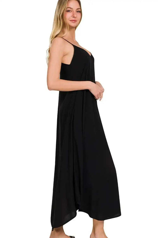 Zenana Woven Arc Hem Cami Dress With Flowy Pockets - Trendsi - Flyclothing LLC