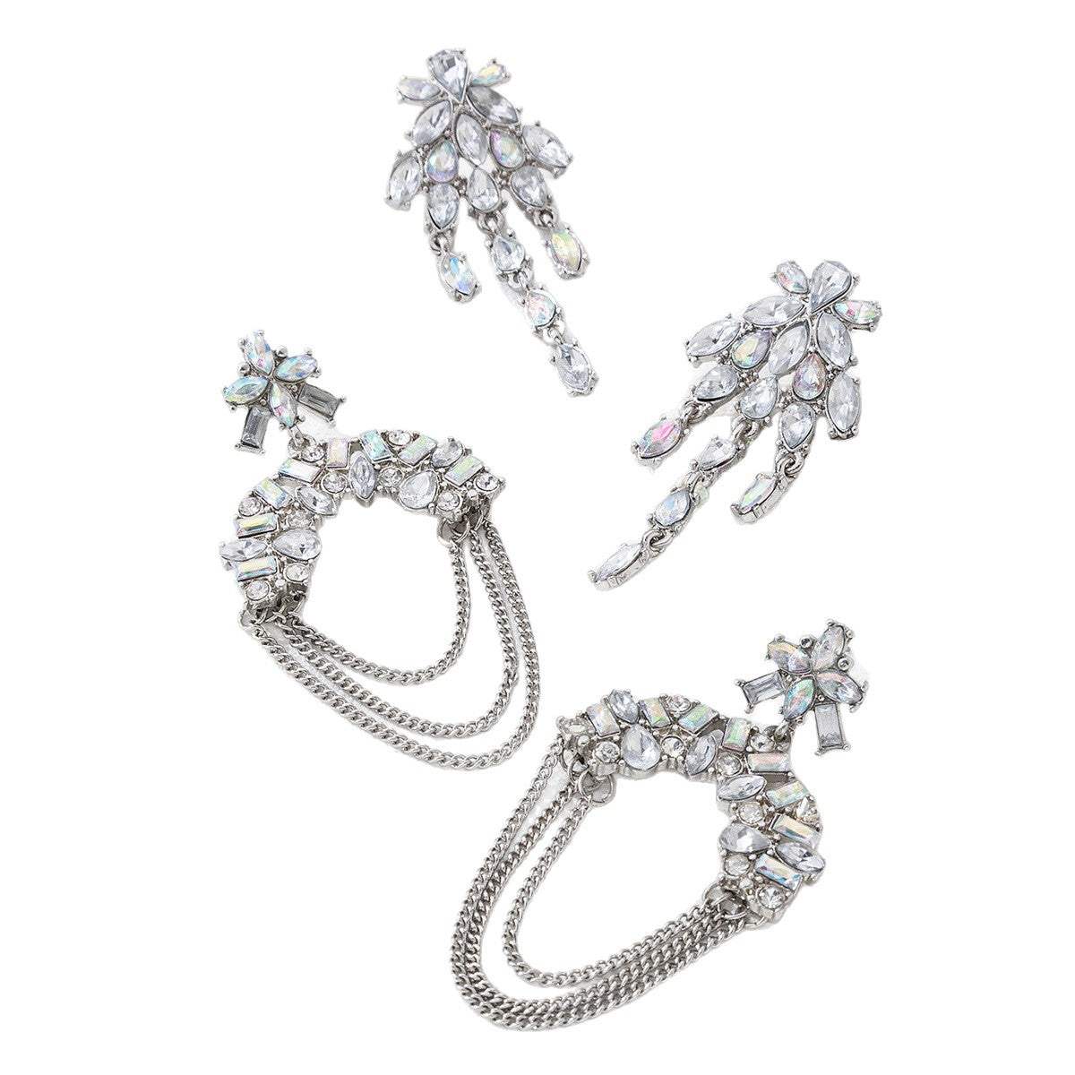 Trending Fashion Chain Rhinestone Drop Earrings For Women, Unique Versatile Light Luxury Alloy Ear Jewelry, Geometric Stud Earrings - My Store - Flyclothing LLC
