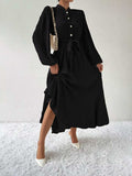 Tie Waist Long Sleeve Dress - Trendsi - Flyclothing LLC
