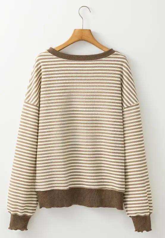 Striped Round Neck Long Sleeve Sweatshirt - Trendsi - Flyclothing LLC
