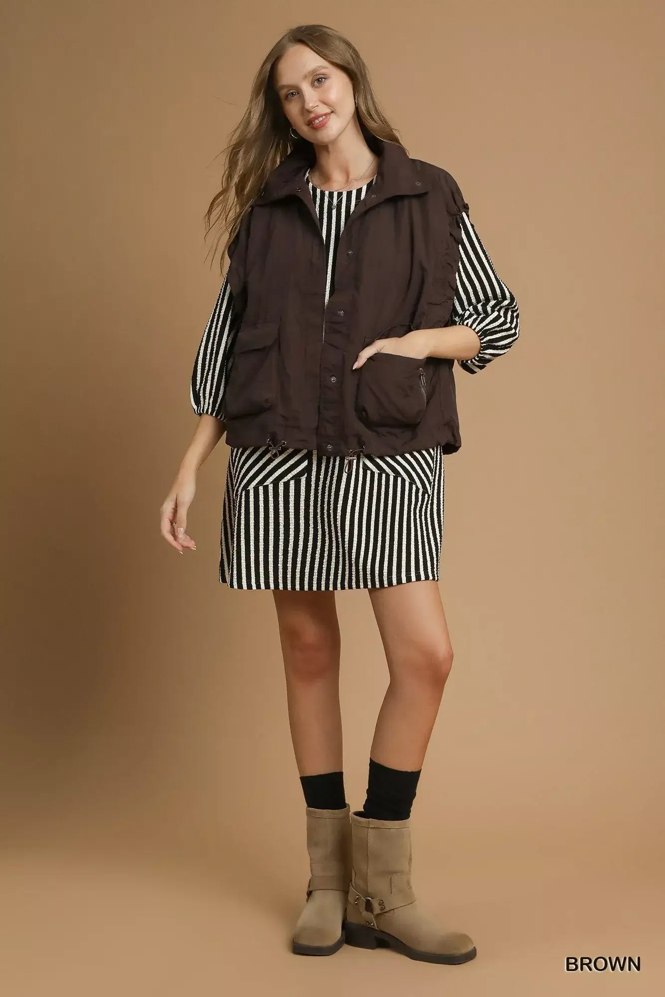 Umgee Nylon Vest with Pockets - Trendsi - Flyclothing LLC
