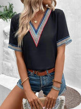 Full Size V-Neck Short Sleeve Blouse - Trendsi - Flyclothing LLC