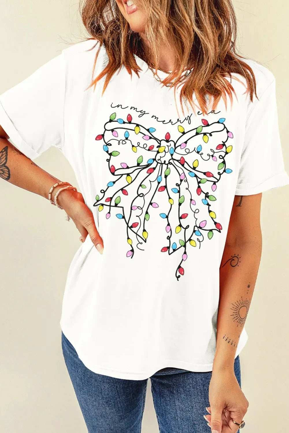 Full Size Bow Round Neck Short Sleeve T-Shirt - Trendsi - Flyclothing LLC