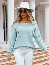 Decor Button Drop Shoulder Knit Top - Trendsi - Flyclothing LLC
