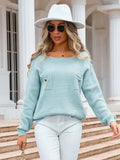Decor Button Drop Shoulder Knit Top - Trendsi - Flyclothing LLC
