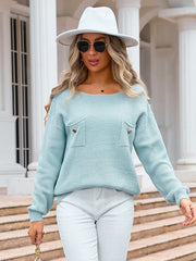 Decor Button Drop Shoulder Knit Top - Trendsi
