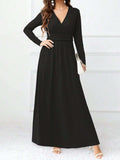 Pocketed Surplice Long Sleeve Maxi Dress - Trendsi - Flyclothing LLC