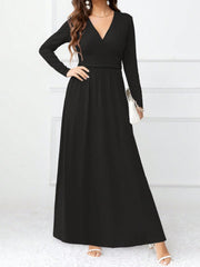 Pocketed Surplice Long Sleeve Maxi Dress - Trendsi