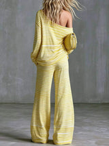 Striped Boat Neck Top and Pants Set - Trendsi - Flyclothing LLC