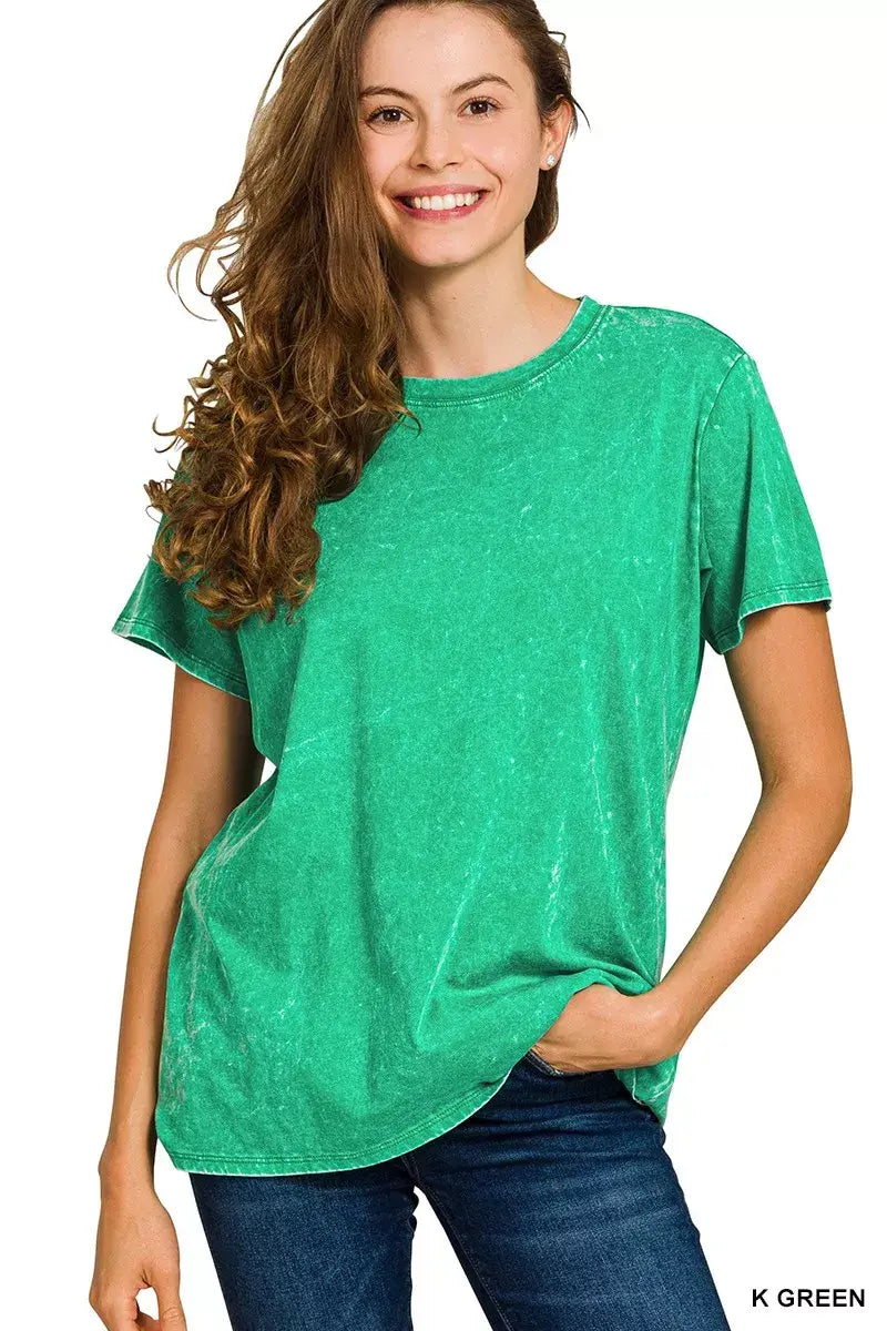 Zenana Washed Short Sleeve T-Shirt - Trendsi - Flyclothing LLC