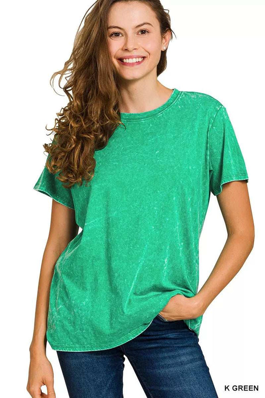 Zenana Washed Short Sleeve T-Shirt - Trendsi - Flyclothing LLC