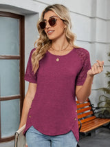 Round Neck Lace Short Sleeve T-Shirt - Trendsi - Flyclothing LLC