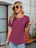 Round Neck Lace Short Sleeve T-Shirt - Trendsi - Flyclothing LLC