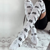 Christmas Element Bowknot Ribbed Trim Over Knee Stockings - Trendsi - Flyclothing LLC