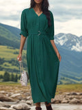 Button Up Half Sleeve Dress - Trendsi