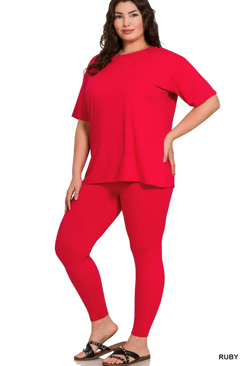 Zenana Full Size Brushed Dty Microfiber Short Sleeve Top and Pants Loungewear Set Plus Size - Trendsi - Flyclothing LLC