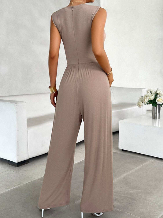 Round Neck Sleeveless Wide Leg Jumpsuit - Trendsi - Flyclothing LLC