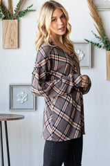 Heimish Plaid Exposed Seam V-Neck T-Shirt - Trendsi - Flyclothing LLC
