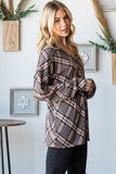 Heimish Plaid Exposed Seam V-Neck T-Shirt - Trendsi