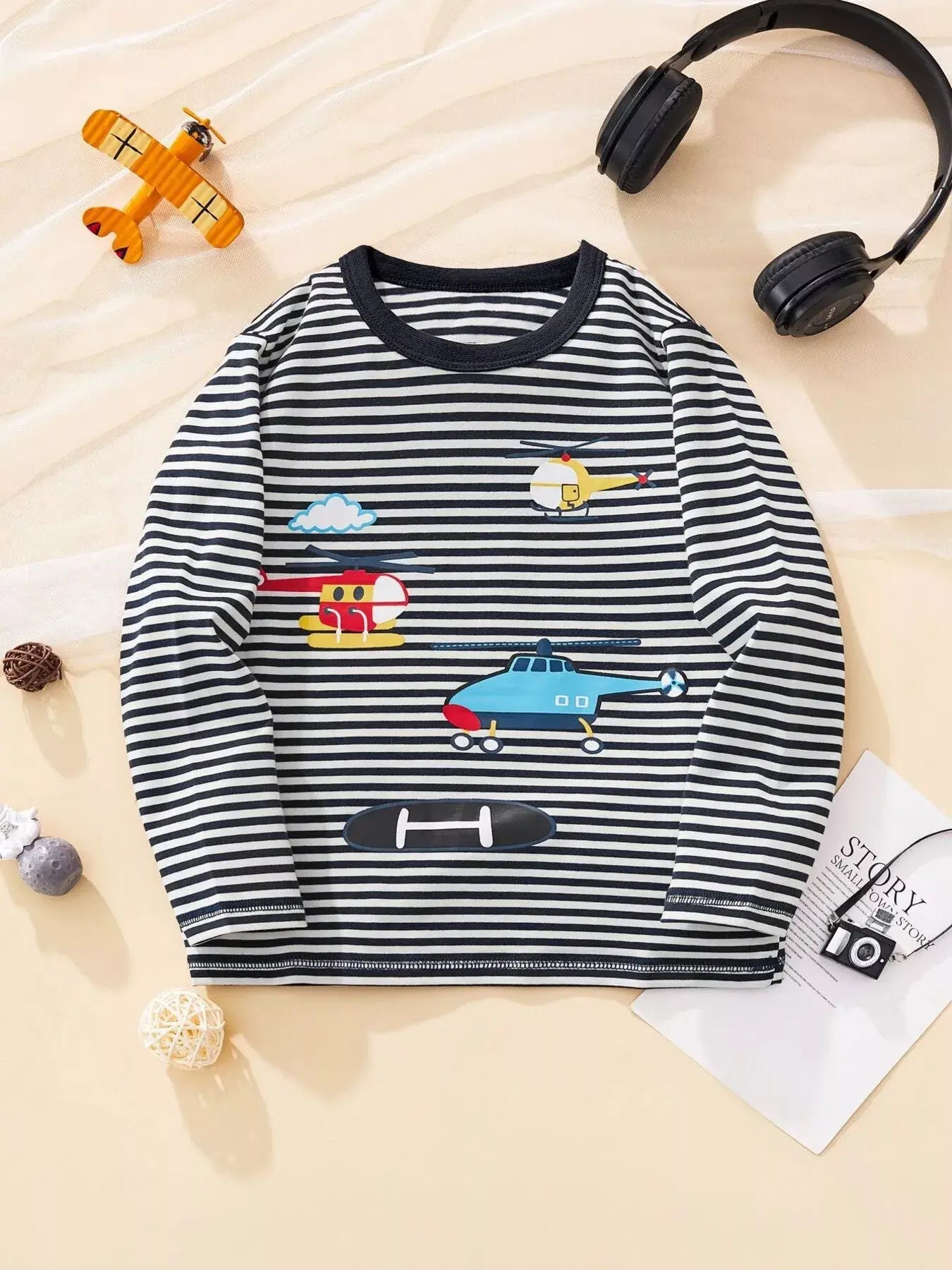 Children's Striped Helicopter Long Sleeve T-Shirt - Trendsi - Flyclothing LLC