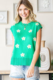 First Love Full Size Flower Pattern Round Neck Sweater Vest - Trendsi