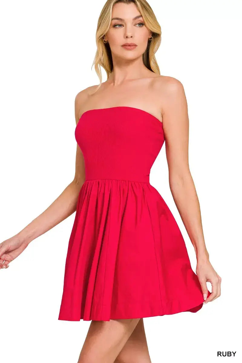 Zenana Combined Knit Tube Top Flare Mini Dress - Trendsi - Flyclothing LLC