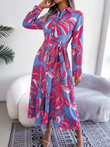 Tied Button Up Long Sleeve Dress - Trendsi - Flyclothing LLC