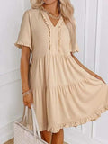 Tiered Notched Short Sleeve Mini Dress - Trendsi - Flyclothing LLC