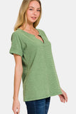 Zenana Waffle Notched Short Sleeve T-Shirt - Trendsi - Flyclothing LLC