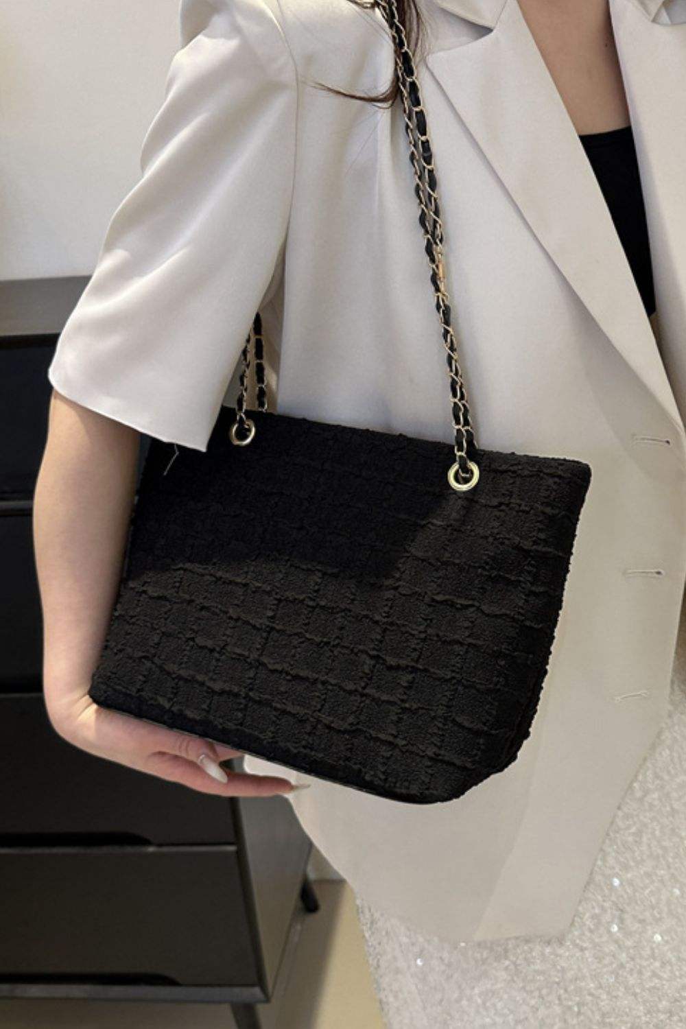 Polyester Texture Chain Tote bag - Trendsi - Flyclothing LLC