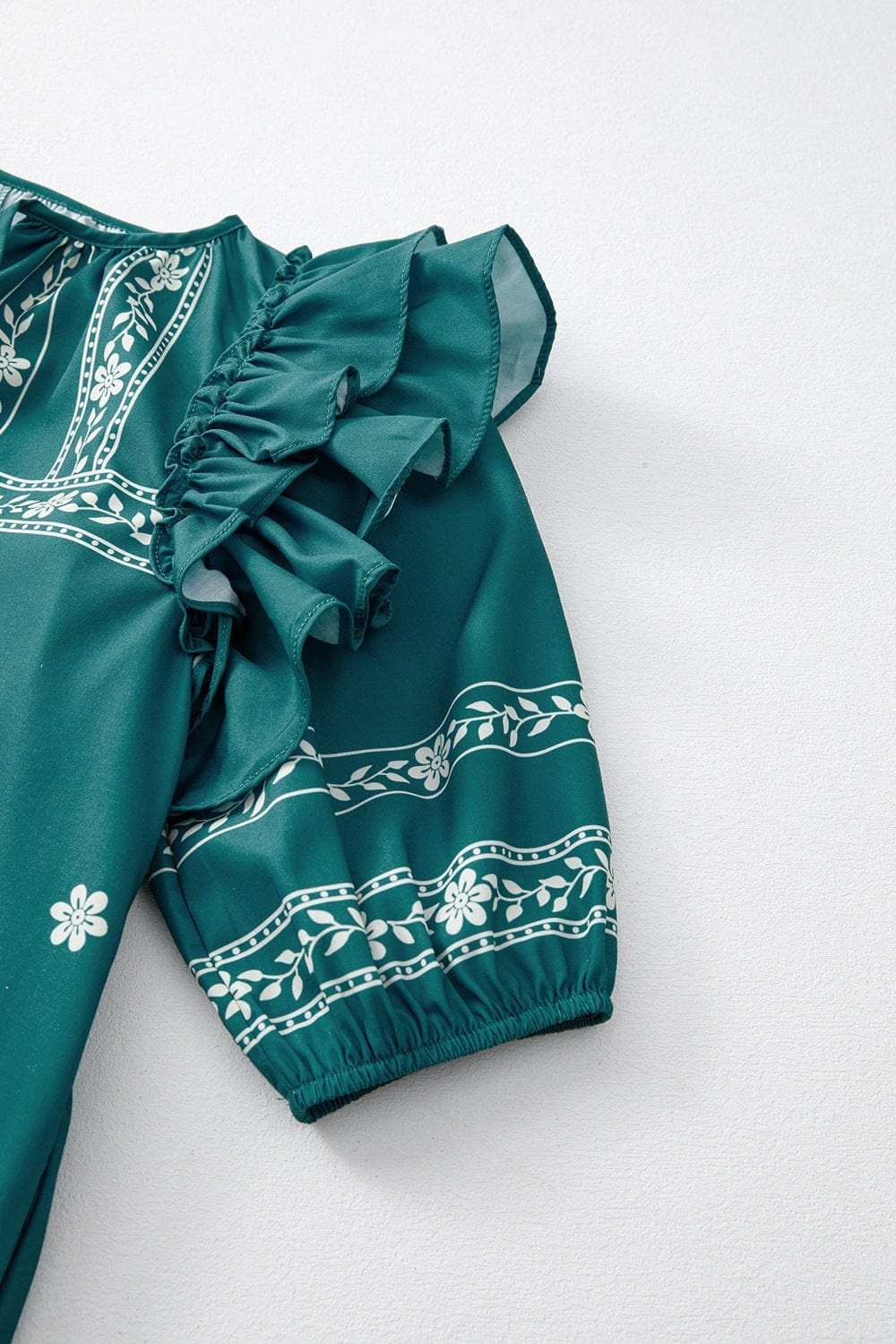 Floral Ruffle Puff Sleeve Tie Neck Mini Dress - Trendsi - Flyclothing LLC