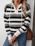 Drawstring Striped Long Sleeve Hooded Sweater - Trendsi