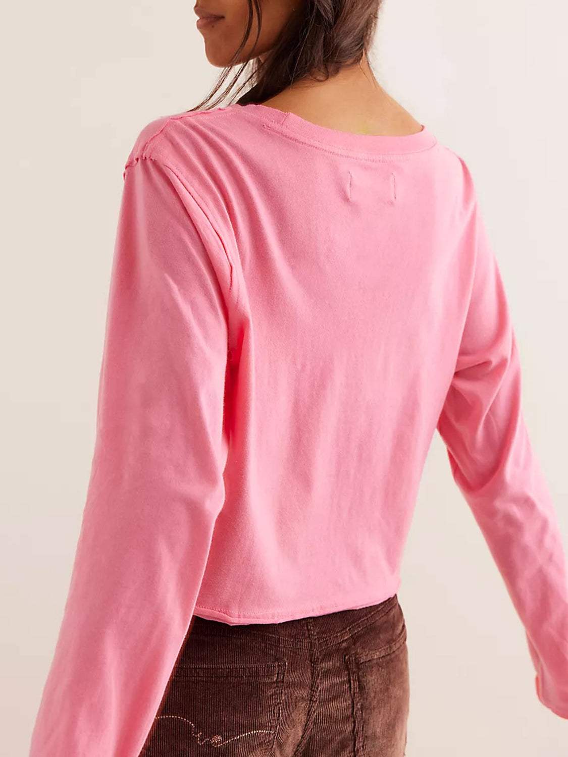Round Neck Long Sleeve Cropped T-Shirt - Trendsi - Flyclothing LLC
