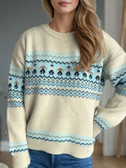 Contrast Round Neck Dropped Shoulder Sweater - Trendsi