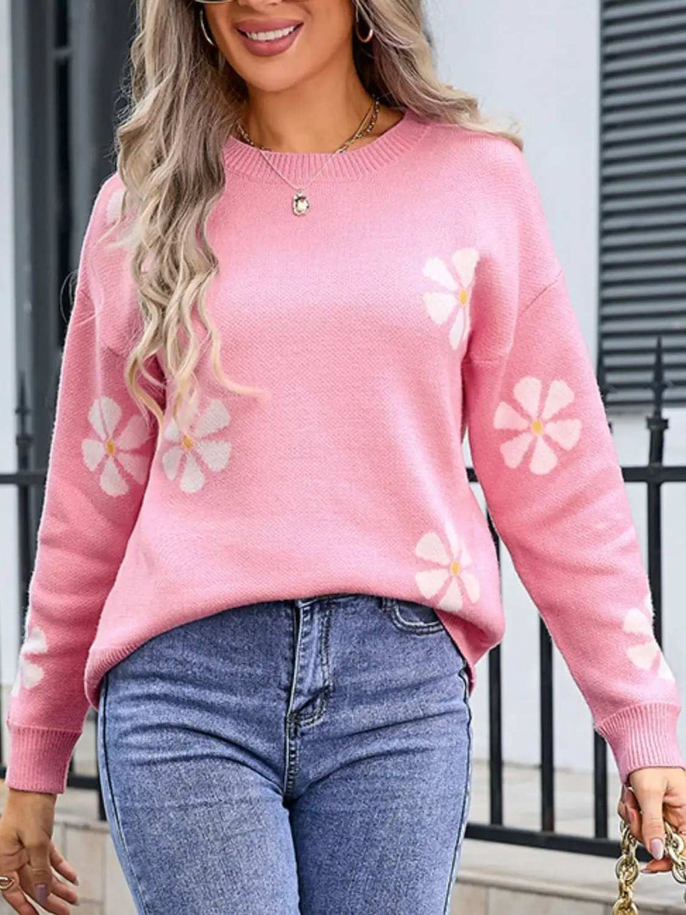 Angel Wings Round Neck Long Sleeve Sweater - Trendsi - Flyclothing LLC