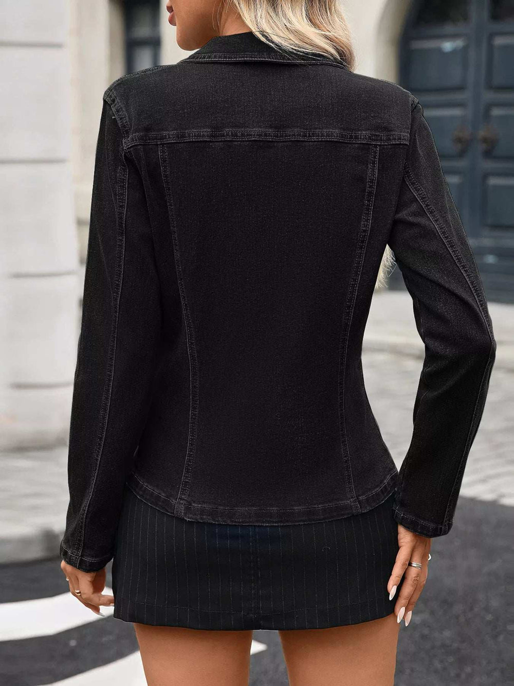 Button Up Long Sleeve Denim Jacket - Trendsi - Flyclothing LLC