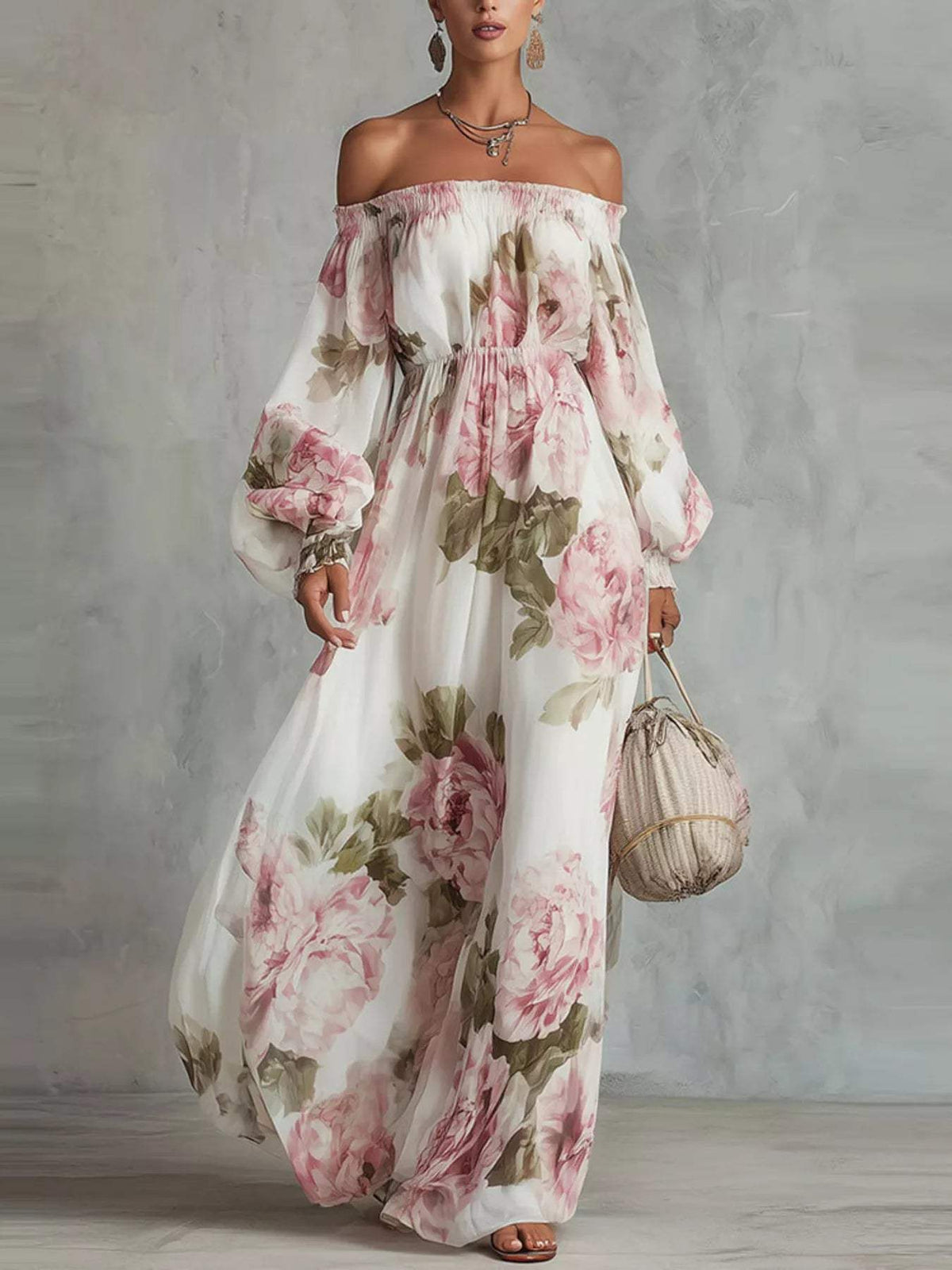 Floral Off Shoulder Maxi Dress - Trendsi - Flyclothing LLC