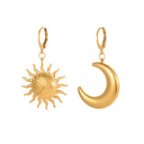 18K Gold-Plated Asymmetrical Sun & Moon Earrings - Trendsi - Flyclothing LLC