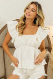 BiBi Crinkle Bubble Textured Ruffled Top - Trendsi