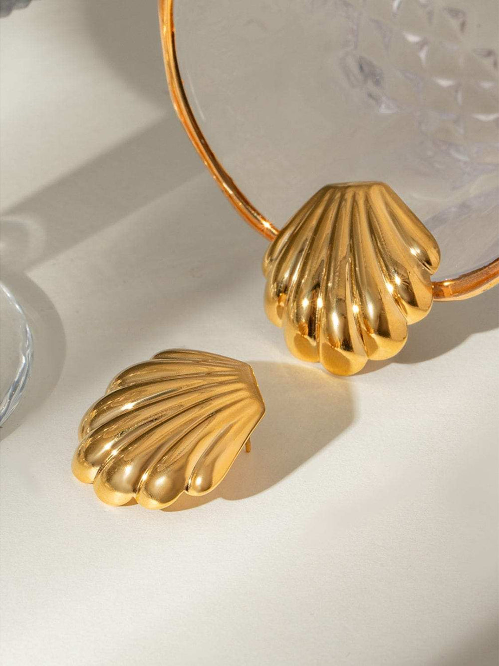 18K Gold-Plated Stainless Steel Shell Stud Earrings - Trendsi - Flyclothing LLC