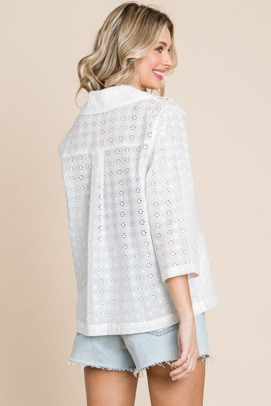 Culture Code Double Breasted Eyelet Jacket with Pockets - Trendsi