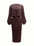 Open Front Long Sleeve Cardigan and Side Slit Cami Dress Set - Trendsi