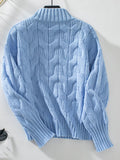 Cable Knit Mock Neck Long Sleeve Sweater - Trendsi