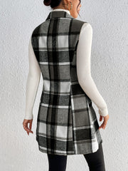 Honey Plaid Button Up Vest Coat - Trendsi