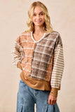 BiBi Plaid And Stripe Mix And Match Top With Open Seam - Trendsi - Flyclothing LLC