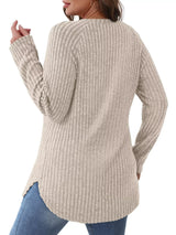 Ribbed Knit Long Sleeve T-Shirt - Trendsi - Flyclothing LLC